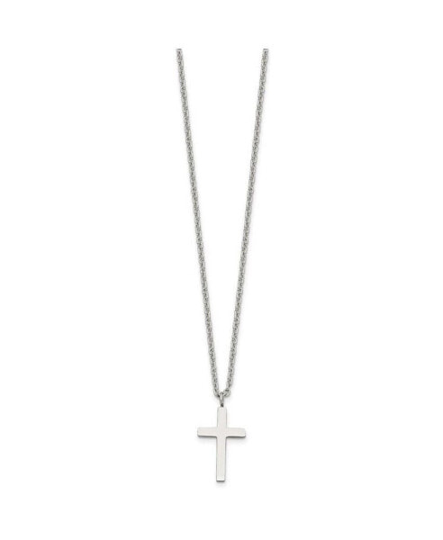 Polished 20mm Cross Pendant on a 18 inch Cable Chain Necklace