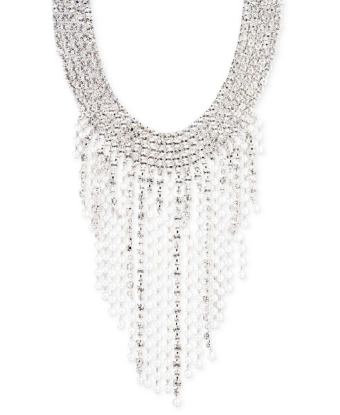 Silver-Tone Crystal & Imitation Pearl Fringe Statement Necklace, 14" + 3" extender