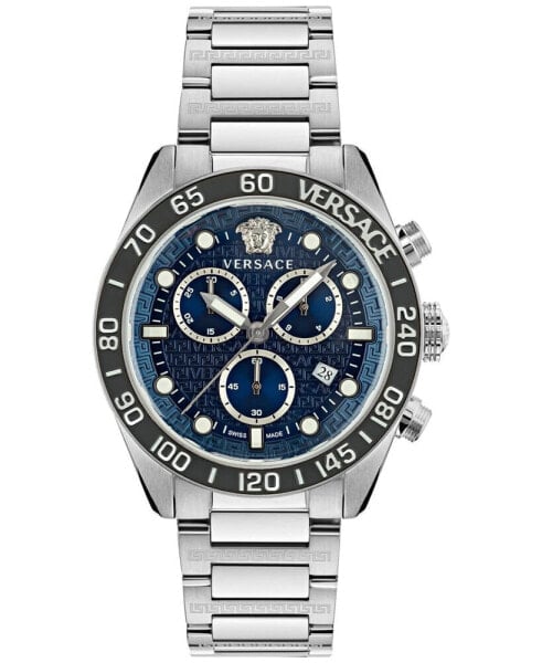 Men's Swiss Chronograph Greca Dome Stainless Steel Bracelet Watch 43mm