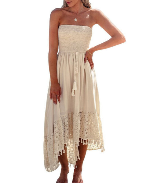 Women's Sand Smocked Tassel Tie Tube Beach Dress