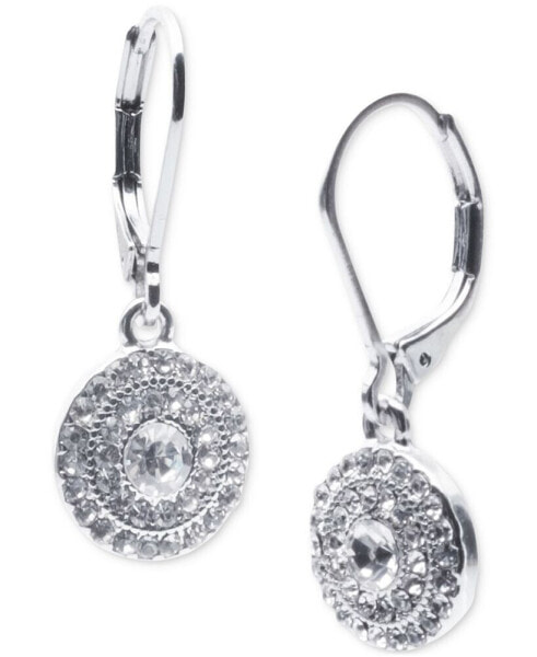 Silver-Tone Crystal Pavé Disc Leverback Drop Earrings