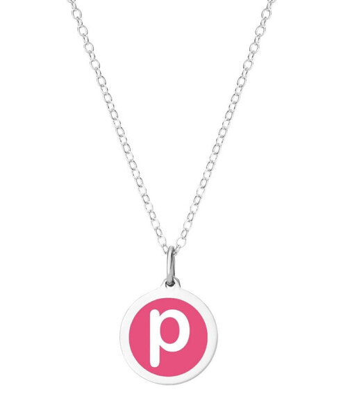 Mini Initial Pendant Necklace in Sterling Silver and Hot Pink Enamel, 16" + 2" Extender