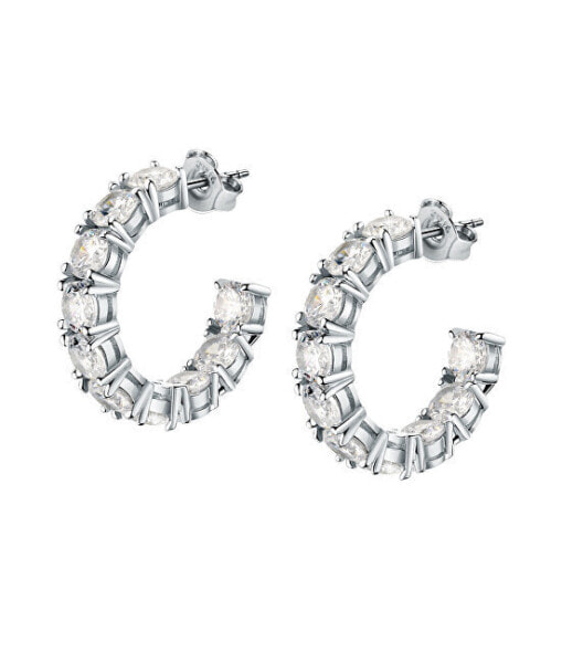 Sparkling silver hoop earrings with zircons Tesori SAIW119