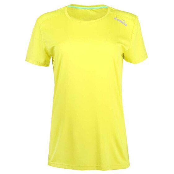 Diadora Core Running Crew Neck Short Sleeve Athletic T-Shirt Womens Yellow Casua