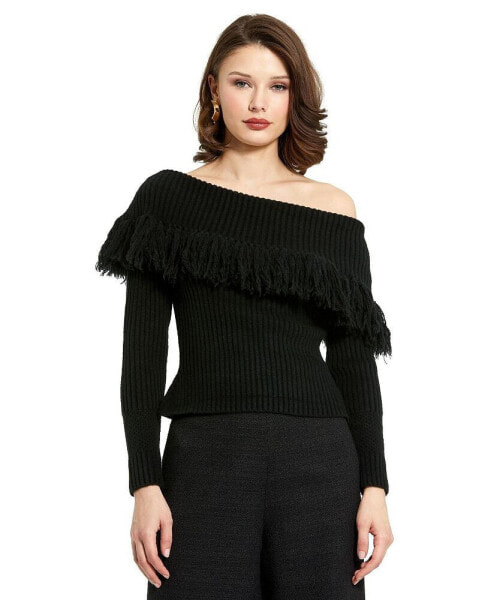 Women's Off The Shoulder Fringe Knit Sweater