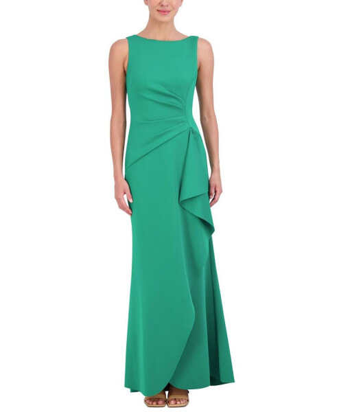 Ruched Cascading-Ruffle Gown