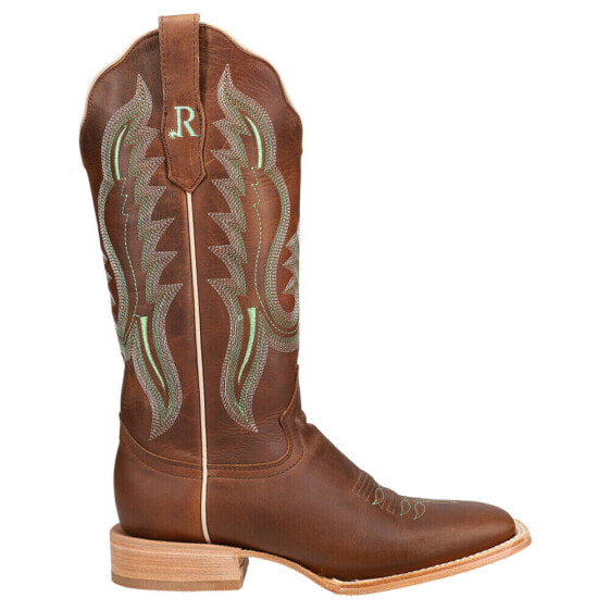 R. Watson Boots Arizona Tan Cowhide Embroidery Square Toe Cowboy Womens Brown C