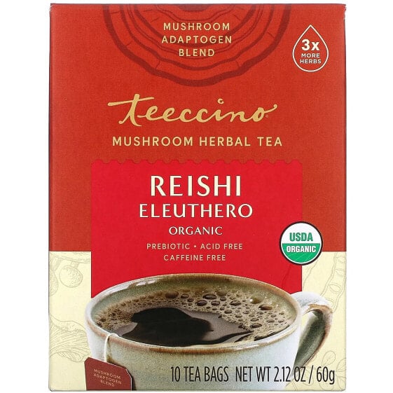 Mushroom Herbal Tea, Reishi Eleuthero, French Roast, Caffeine Free, 10 Tea Bags, 2.12 oz (60 g)