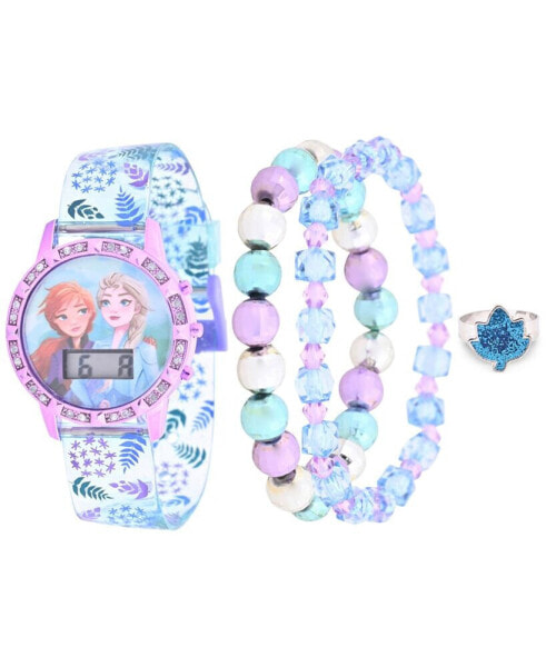 Girls' Digital Disney Frozen Light Blue Silicone Strap Watch 33mm Gift Set