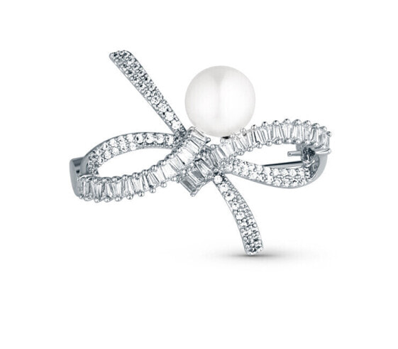 Women´s sparkling brooch Bow with real pearl and crystals JL0842