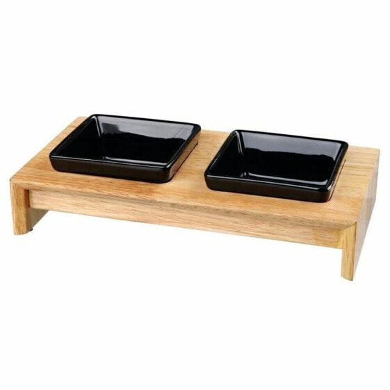 Dog Feeder Trixie 24820 Double Wood Ceramic 200 ml 28 x 5 x 15 cm