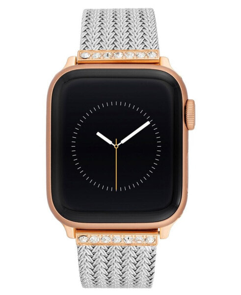 Women's Silver-Tone Stainless Steel Mesh Bracelet with Crystal Accents Compatible with 38/40/41mm Apple Watch