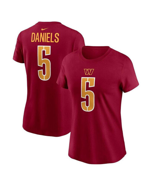 Women's Jayden Daniels Burgundy Washington Commanders 2024 NFL Draft First Round Pick Name Number T-Shirt