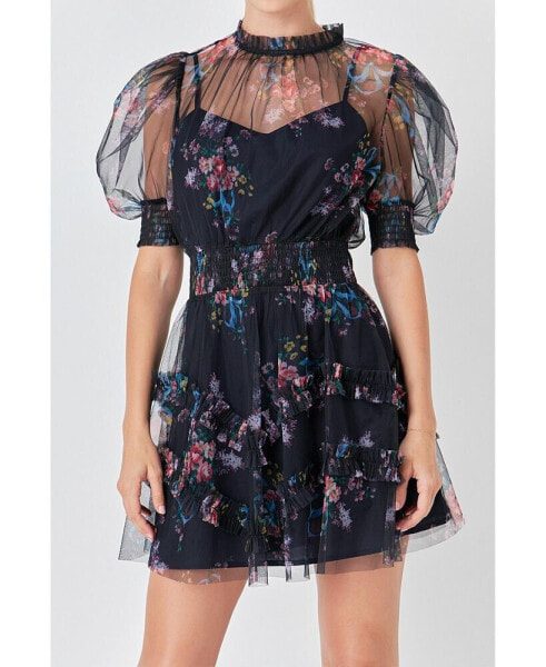 Women's Ruffled Mesh Mini Dress