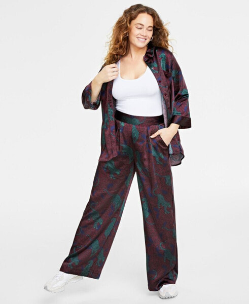 Women's Animal-Print Pull-On Wide-Leg Pants, Created for Macy's