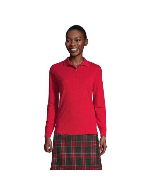 Women's School Uniform Long Sleeve Feminine Fit Mesh Polo Shirt