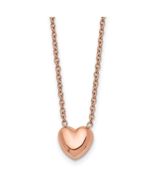 Polished Rose IP-plated Heart 17.5 inch Cable Chain Necklace