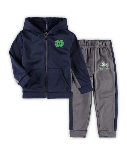 Toddler Boys Navy, Gray Notre Dame Fighting Irish Shark Full-Zip Hoodie Jacket and Pants Set