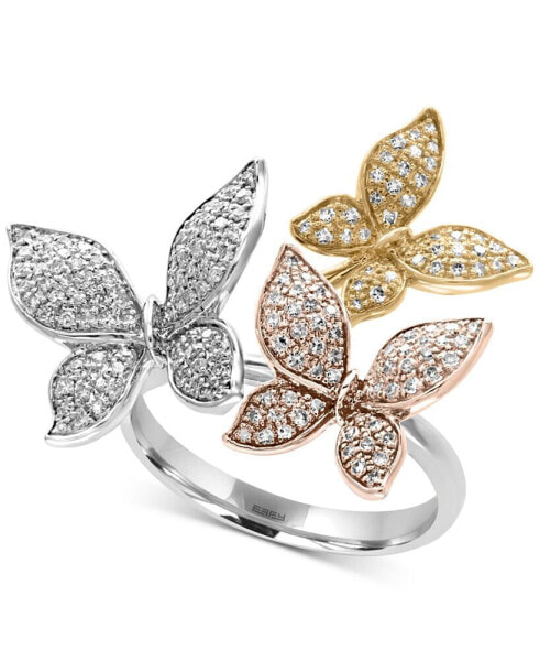 Trio by EFFY® Diamond Pavé Butterfly Ring (5/8 ct. t.w.) in 14K Yellow, White and Rose Gold