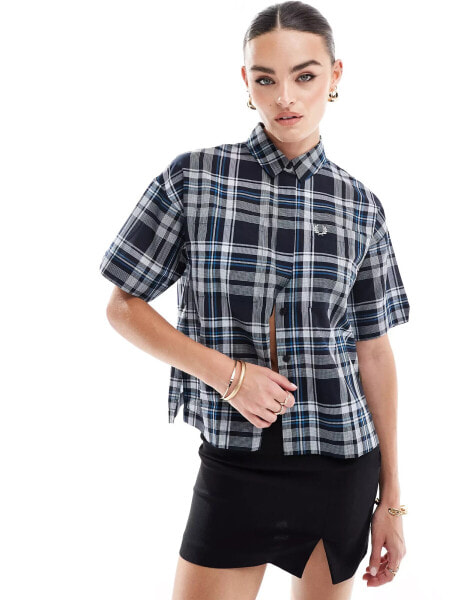 Fred Perry tartan sheer shirt in navy