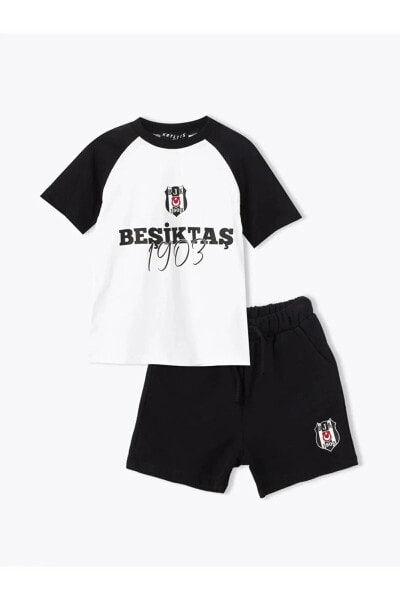 LCW baby Bisiklet Yaka Beşiktaş Baskılı Erkek Bebek Tişört Ve Şort 2'li Takım