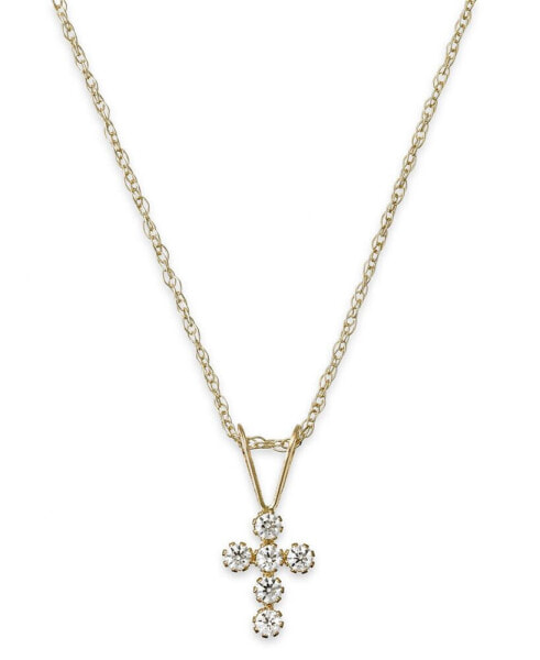 Children's Cubic Zirconia Cross Pendant Necklace in 14k Gold