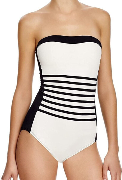 DKNY 262113 Women Striped Bandeau One Piece Swimsuit Black Size 6