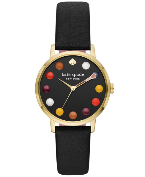 Women's Metro Three-Hand Black Leather Strap Watch, 34mm