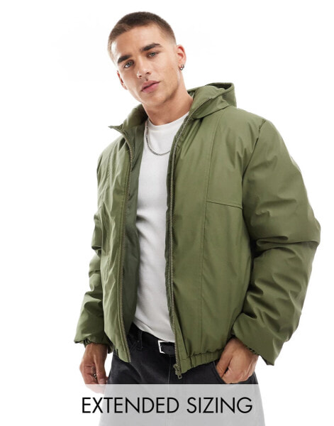 ASOS DESIGN shower resistant rubberized puffer jacket in green