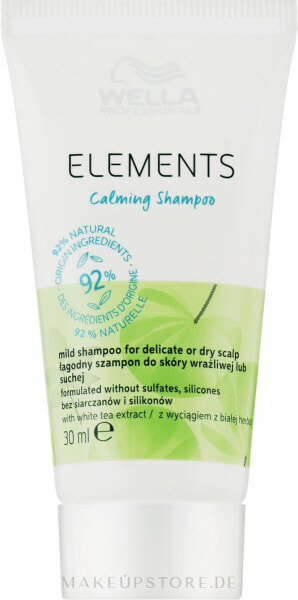 Beruhigendes Shampoo mit Weißtee-Extrakt für empfindliche oder trockene Kopfhaut - Wella Professionals Elements Calming Shampoo 30 ml