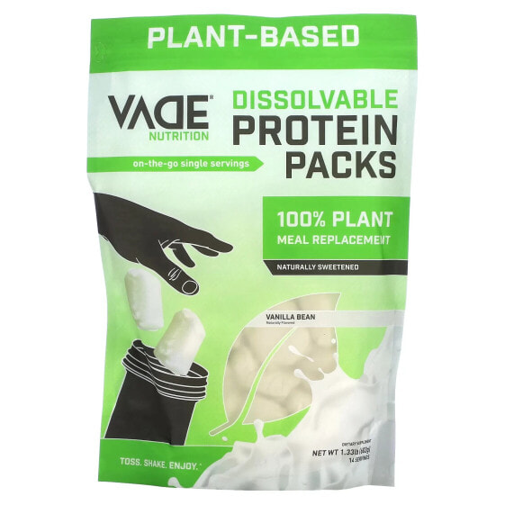 Dissolvable Protein Packs, 100% Plant Meal Replacement, Vanilla Bean, 1.33 lb (602 g)