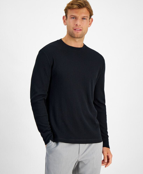 Men's Thermal Long-Sleeve Ribbed Crewneck Sweater, Created for Macy's