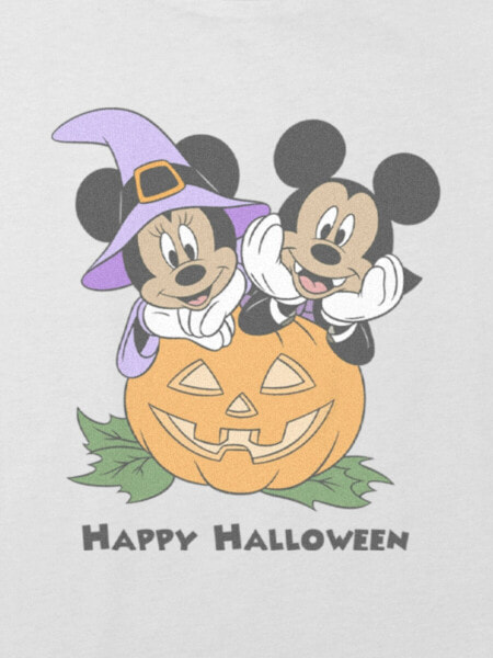 Kids Mickey And Minnie Halloween Pumpkin Graphic Boxy Crop Tee