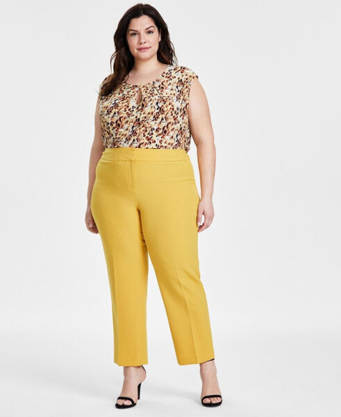 Plus Size Mid Rise Straight-Leg Fly-Front Pants