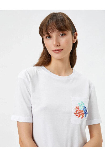 Футболка Koton Embellished Beaded Pocket Tee