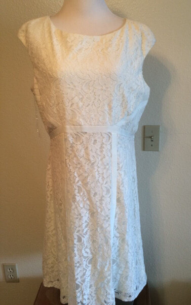 Платье American Living Cap Sleeve Scoop Neck Fit Flare Lace Floral Ivory 14