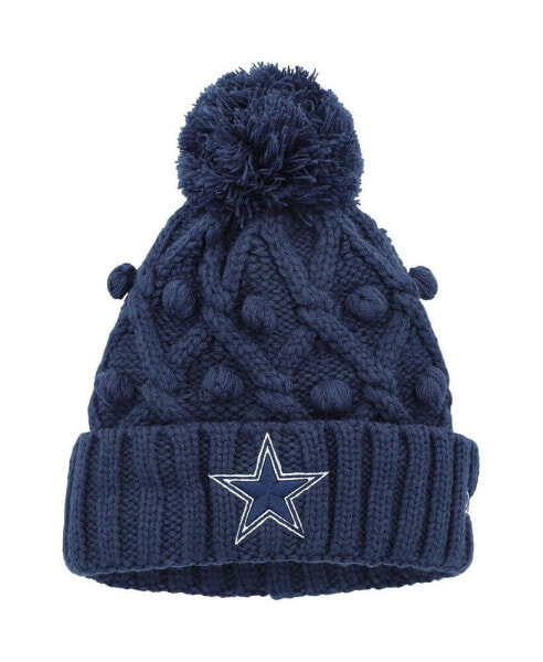 Big Girls Navy Dallas Cowboys Toasty Cuffed Knit Hat with Pom
