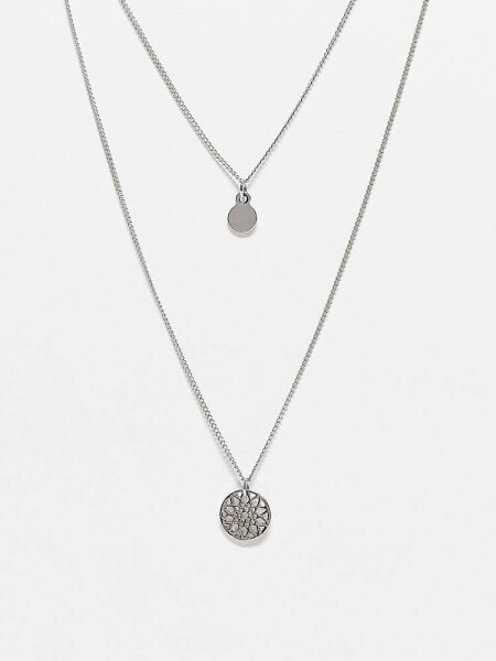 ASOS DESIGN chakra multirow necklace in silver tone