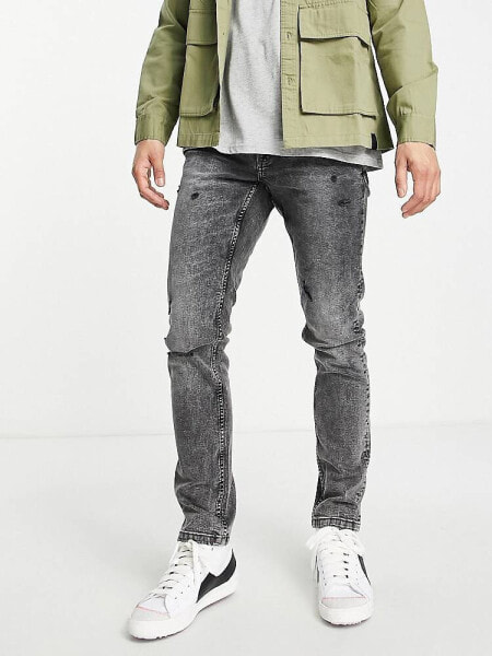 Only & Sons slim fit jeans with rips in grey