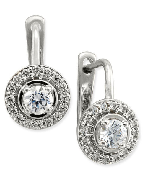 Diamond Halo Leverback Earrings (1/2 ct. t.w.) in 14k White Gold