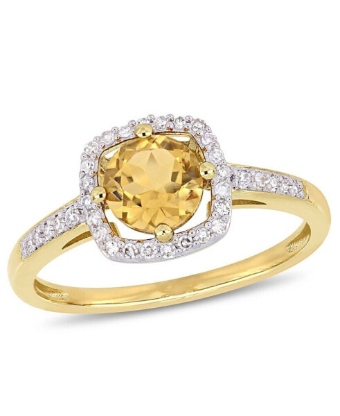 Citrine (3/4 ct. t.w.) and Diamond (1/7 ct. t.w.) Halo Ring in 10k Yellow Gold