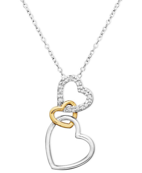 Macy's 18k Gold over Sterling Silver and Sterling Silver Heart Necklace, Diamond Accent Three Interlocking Heart Pendant