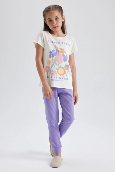 Пижамный комплект для девочек Defacto с короткими рукавами и принтом модель Z6526a623sm