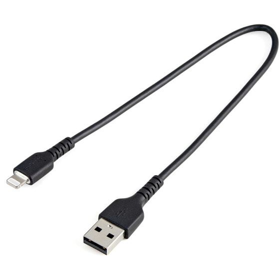 StarTech.com 12" (30cm) Durable Black USB-A to Lightning Cable - Heavy Duty Rugged Aramid Fiber USB Type A to Lightning Charger/Sync Power Cord - Apple MFi Certified iPad/iPhone 12 - Black - USB A - Lightning - 0.3 m - Male - Male