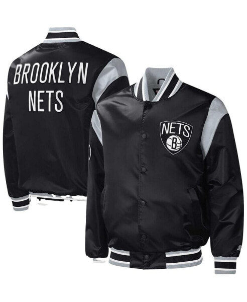 Men's Black Brooklyn Nets Force Play Satin Full-Snap Varsity Jacket
