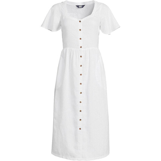 Petite Linen Sweetheart Button Front Midi Dress