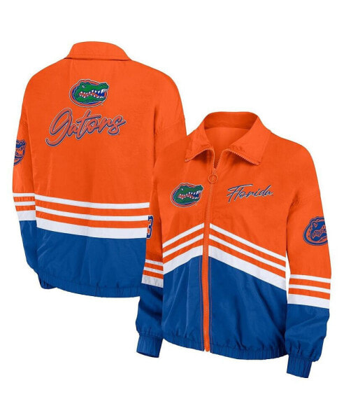 Women's Orange Distressed Florida Gators Vintage-Like Throwback Windbreaker Full-Zip Jacket