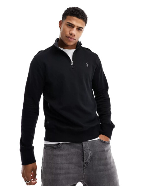 Polo Ralph Lauren icon logo double knit half zip sweatshirt in black