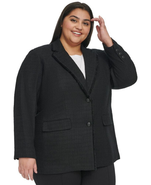 Plus Size Fringe Trim Tweed Blazer, First@Macy’s