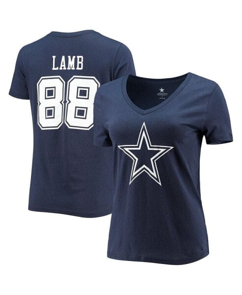 Футболка женская Fanatics CeeDee Lamb синяя Dallas Cowboys Player Icon Name and Number V-Neck.